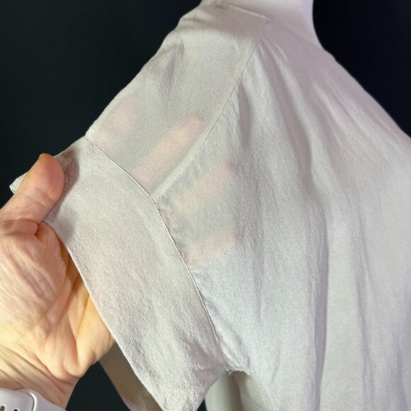 Tommy Bahama Size S Sheer Silk Short Sleeve Crepe Blouse Top Pale Grey - Picture 8 of 10